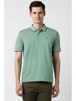 Peter England - Men Green Textured Polo Neck T-shirt