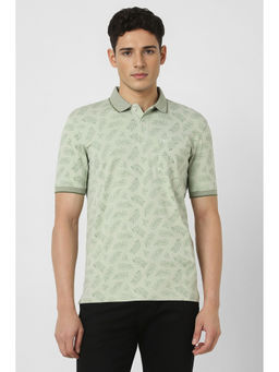Peter England - Men Green Print Polo Neck T-shirt