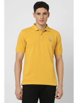 Peter England - Men Yellow Solid Polo Neck T-shirt