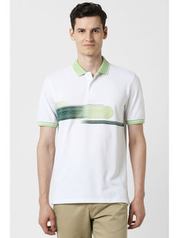 Peter England - Men White Printed Polo Neck T-shirt