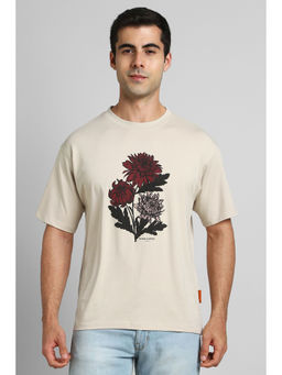Simon Carter - Men Beige Floral Print T-shirt