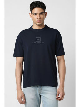 Van Heusen - Men Navy Blue Solid Crew Neck T-shirt