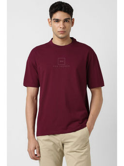 Van Heusen - Men Maroon Solid Crew Neck T-shirt