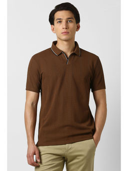 Van Heusen - Men Brown Textured Polo Neck T-shirt