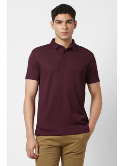 Van Heusen - Men Maroon Textured Polo Neck T-shirt