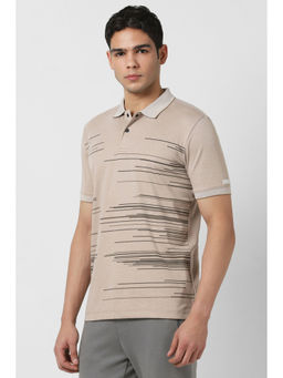 Van Heusen - Men Beige Print Polo Neck T-shirt
