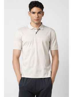 Van Heusen - Men Beige Textured Polo Neck T-shirt