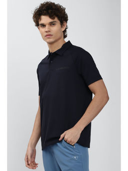 Van Heusen - Men Navy Blue Solid Polo Neck T-shirt