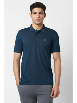 Van Heusen - Men Navy Blue Solid Polo Neck T-shirt