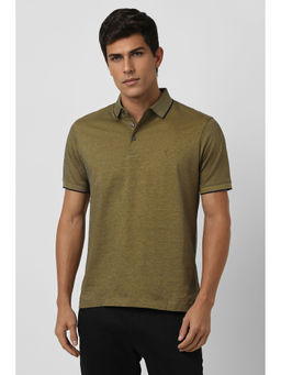 Van Heusen - Men Olive Textured Polo Neck T-shirt