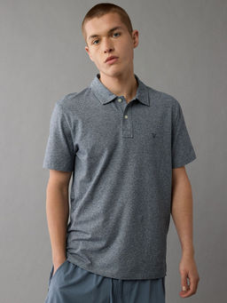 American Eagle - Men Grey Textured Polo T-shirt