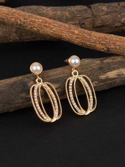E2O - Gold Plated Pearl Crafted Contemporary Drop Earring