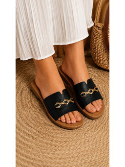 Sandal Stories - Women Black Chain Comfort Flats