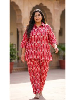 Swasti - Womens Poly Crepe Plus Size Red Co-ord Set
