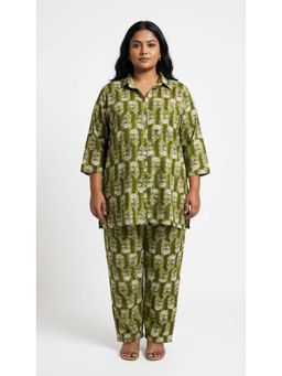 Swasti - Womens Poly Crepe Plus Size Green Co-ord Set