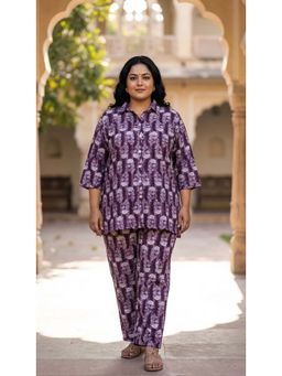 Swasti - Womens Poly Crepe Plus Size Purple Co-ord Set