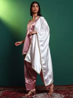 SALVIA SKY - Women's Lavender Satin Round Neck Embellished Kurta with Salwar and Dupatta