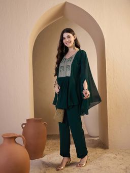 INDDUS - Women Sequin Embroidered Green Co-ord Set
