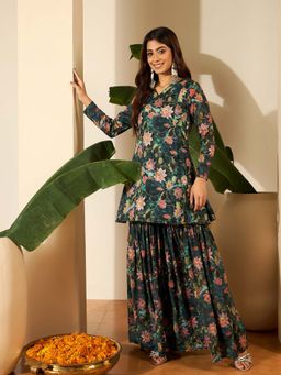 INDDUS - Women Floral Printed and Foil Work Green Co-ord Set