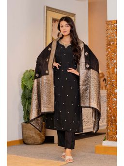 Meeranshi - Women's Black Art Silk Zari Kurta with Pant and Dupatta