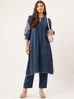 STUDIO MISRI - Women's Embroidered Blue Kurta with Pant