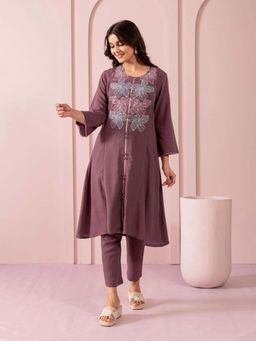 STUDIO MISRI - Women's Embroidered Purple Kurta with Pant