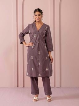 STUDIO MISRI - Women's Embroidered Purple Kurta with Pant