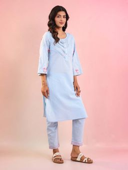 STUDIO MISRI - Women's Embroidered Blue Kurta with Pant