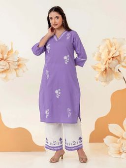 STUDIO MISRI - Women's Embroidered Purple Kurta with Pant