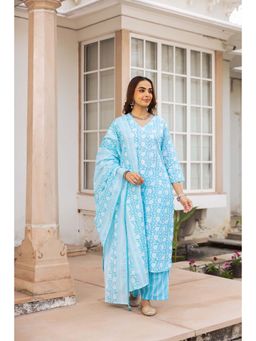 Nehamta - Women's Cotton Blue Kurta with Pant and Dupatta