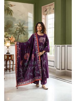 Nehamta - Women's Cotton Purple Kurta With Palazzo And Dupatta