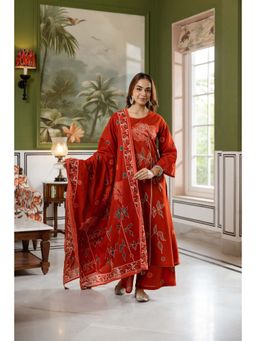Nehamta - Women's Cotton Rust Kurta With Palazzo And Dupatta