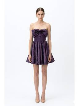 EMBLAZE - Dark Purple Bow Detailing Corset Mini Dress