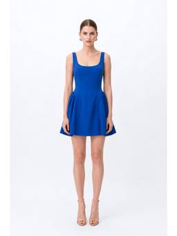 EMBLAZE - Electric Blue Gathered Waist Mini Dress