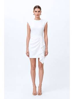 EMBLAZE - White Sleeveless Drape Dress