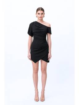 EMBLAZE - Black One Shoulder Drape Mini Dress