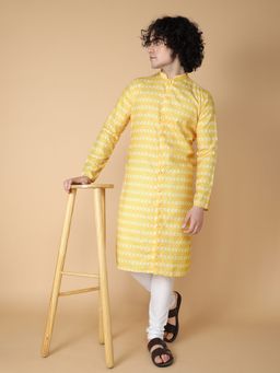 TABARD - Yellow Cotton Full Sleeve Regular Fit Printed Kurta for Men