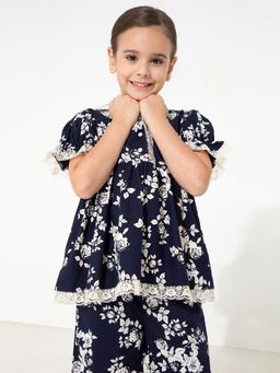 CHERRY CRUMBLE BY NITT HYMAN - Navy Blue Ups-a-Daisy Sleepwear Nightsuit (Set of 2)