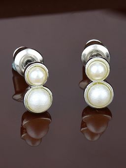 Estele - Women Estele Rhodium Plated Circular Drop Earrings with Pearl