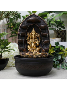 HomeTown - Impression Polyresin Ganesha 2 Side Fountain in Grey Brown Gold Colour