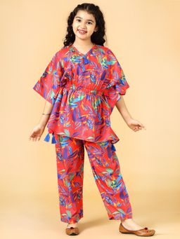 A.T.U.N. - Girls Multi-Color Printed Polysilk Kaftan with Pant (Set of 2)