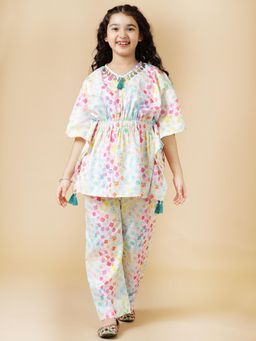 A.T.U.N. - Girls Multi-Color Printed Polysilk Kaftan with Pant (Set of 2)