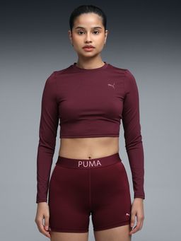 Puma - Shape Womens Maroon Solid Long Sleeves Crop T-shirt
