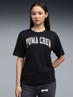 Puma - Womens Black Relaxed Fit Printed Training T-shirt