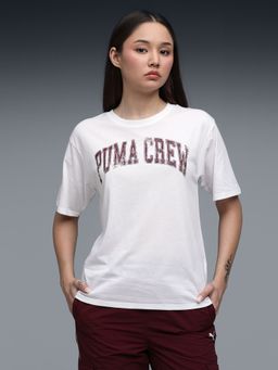 Puma - Womens White Relaxed Fit Printed Training T-shirt