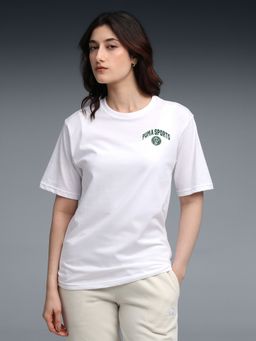 Puma - Womens White Solid Relaxed Fit T-shirt