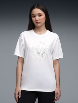 Puma - Womens Relaxed Fit White Graphic Leaf T-shirt