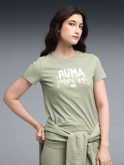 Puma - Womens Olive Regular Fit Cotton T-shirt