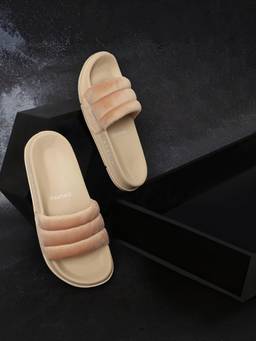 Chupps - Women Cloud Cozy Supportive Footbed Sliders - Beige & Beige