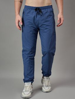 Dida - Men Regular Fit Blue Pocket Drawstring Waist Trackpant